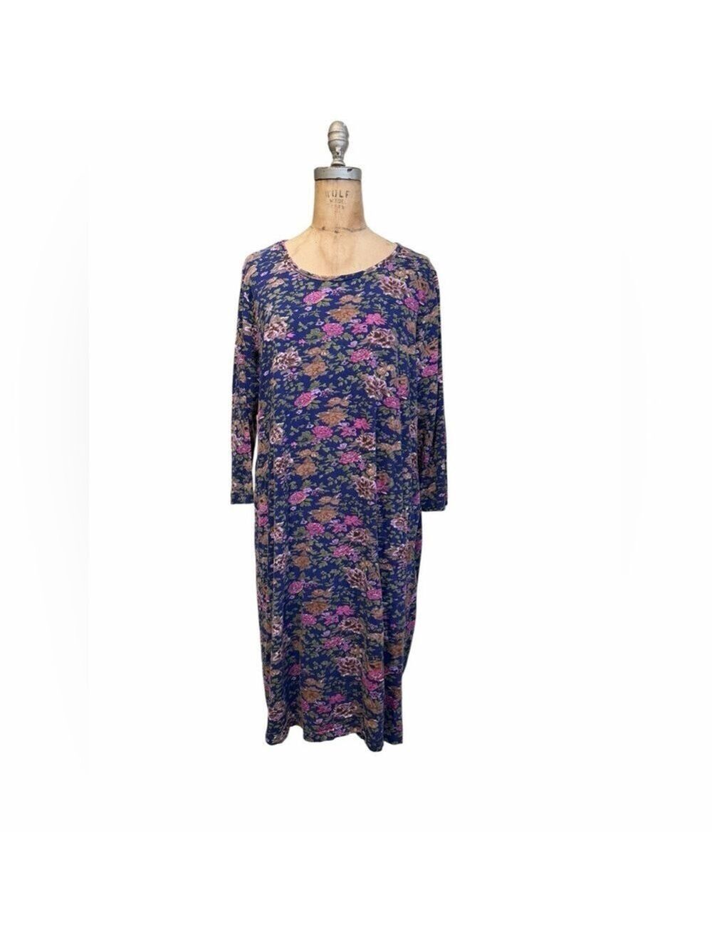 The Vermont Country Store Floral Print Cotton A-Line Women's Dress 1X Cottage